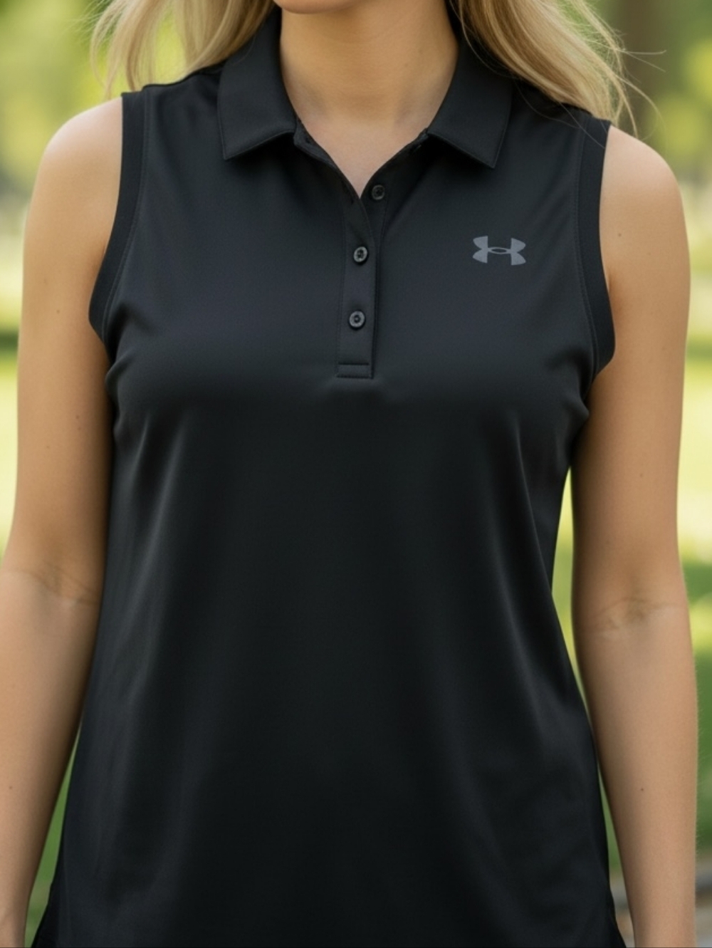 Under Armour Black Sleeveless Polo Golf Top